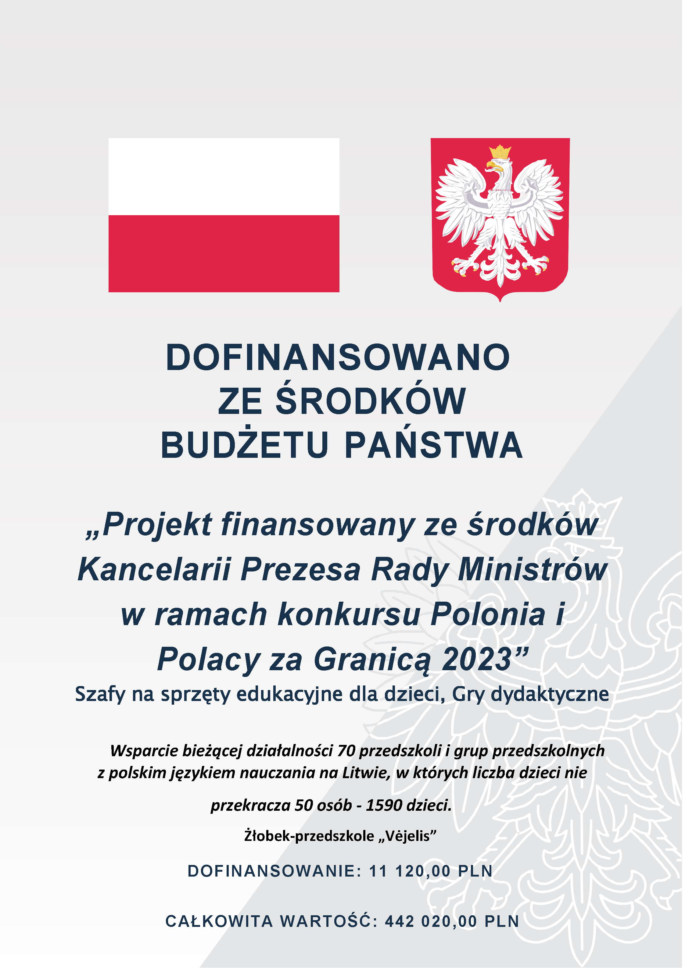 Projektas, finansuojamas Ministro Pirmininko kanceliarijos pagal konkursą „Polonia ir lenkai užsienyje 2023“